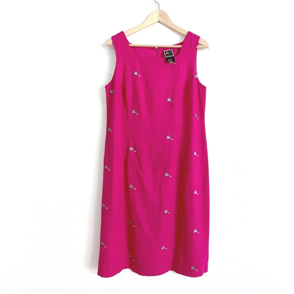 Lennie LNY New York Pink Linen Blend Martini Embroidered Shift Dress Womens 10